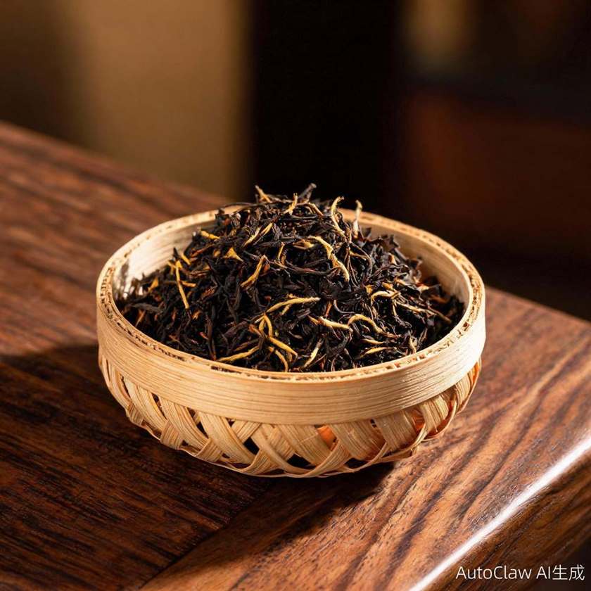 Golden-tip Yunnan black tea in a woven basket